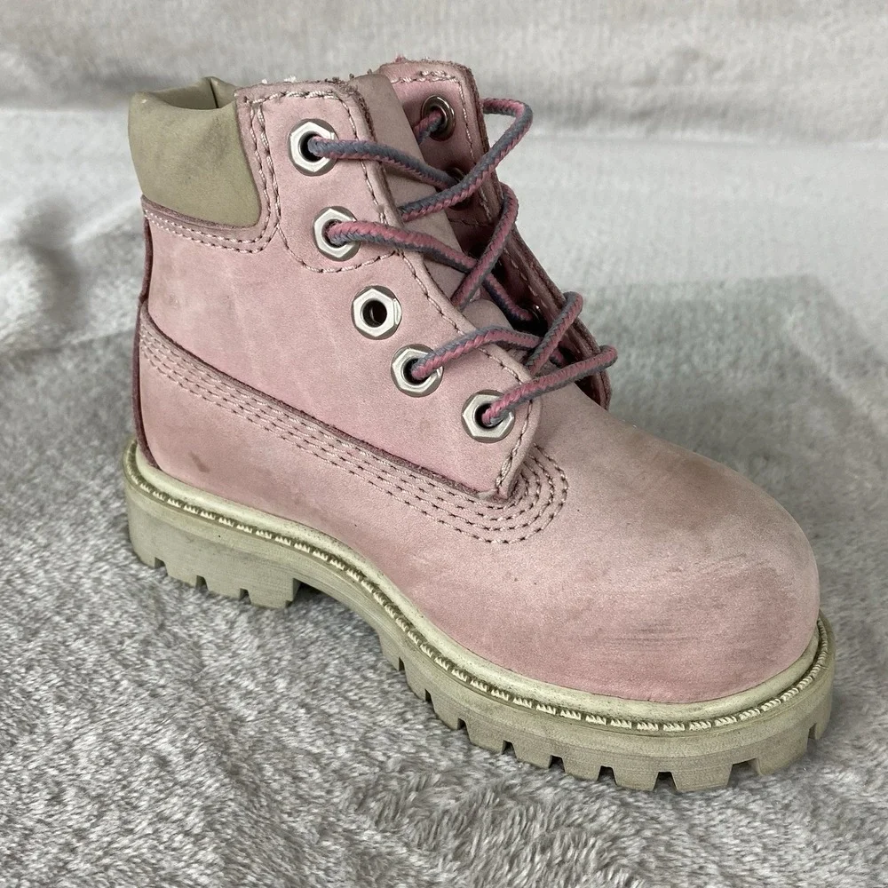 Timberland Premium 6 inch Toddler Girls Boots Size 13 Pink Nubuck Waterproof NEW